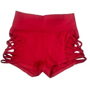 Aurgelmir Women's Yoga High Waist Abdominal Strappy Hip Shorts Red, Med, NWT